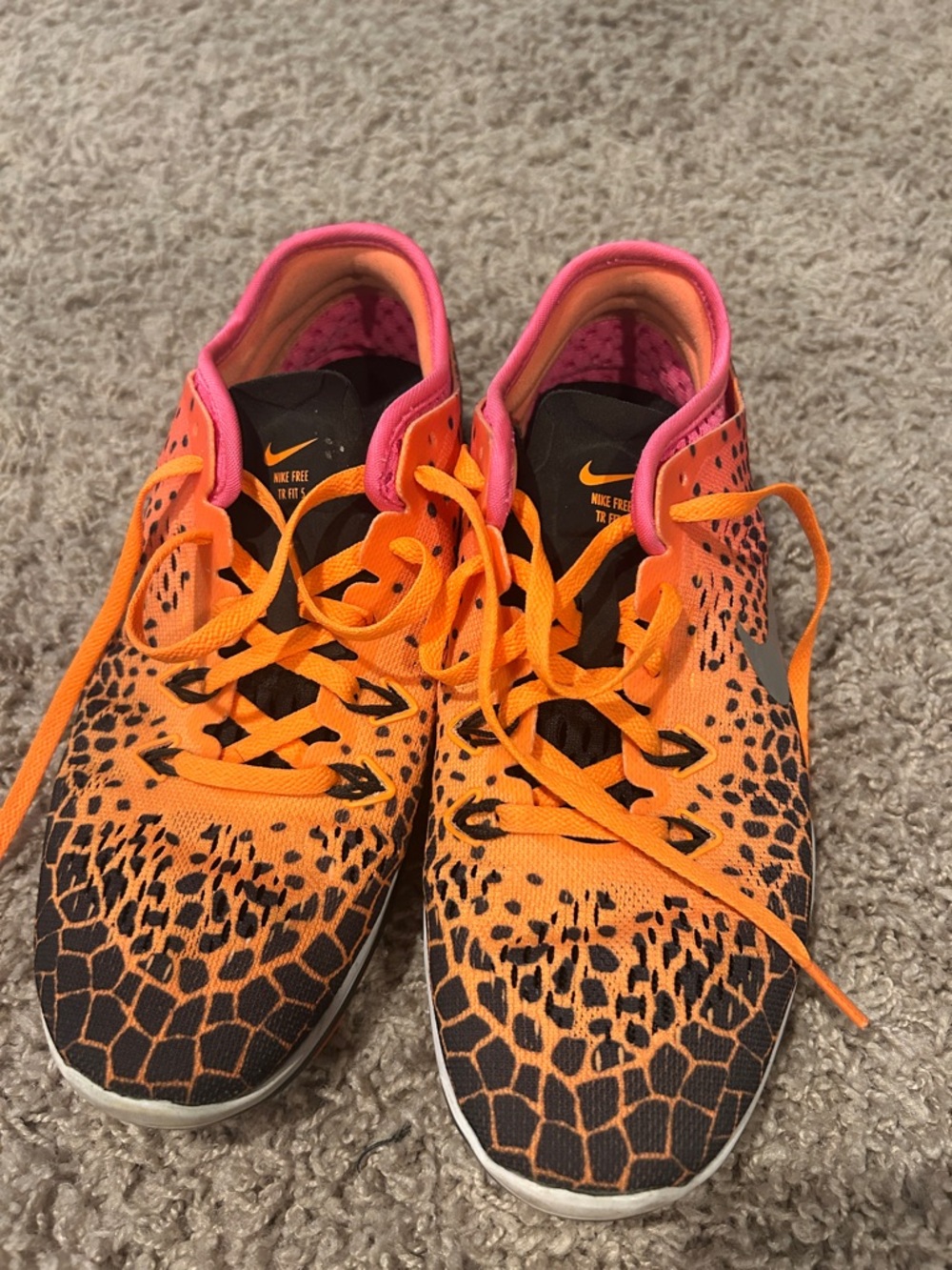 Nike Women's Orange and Pink Gradient Leopard-Print Trainers